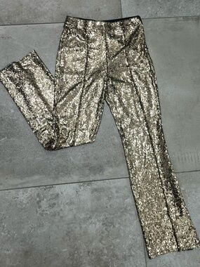 Shimmering Gold Sequin Wide Leg Pants Size Large